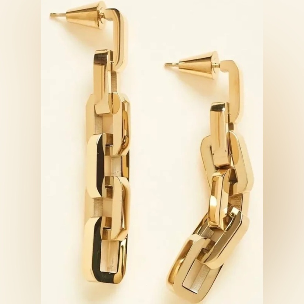 NEW 12K Eddie Borgo Gold Plated Supra Link Drop Earrings - Picture 2 of 4